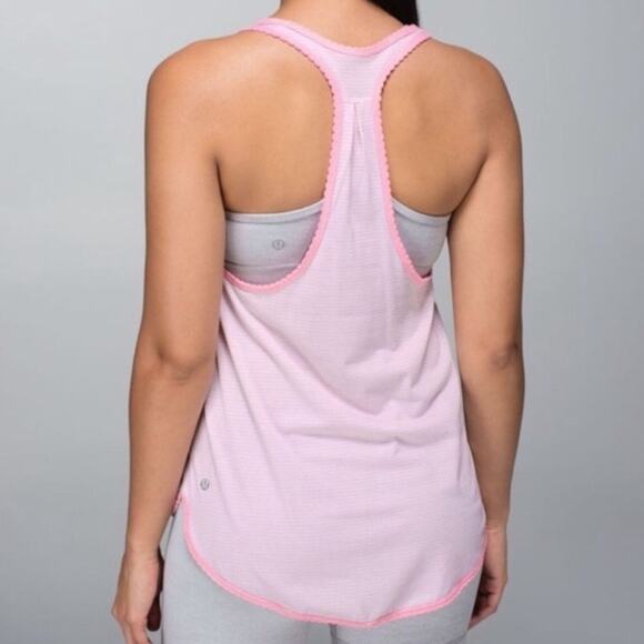 Lululemon Pink Stripes Scalloped Racer Back Tank Top Size 6 - Picture 1 of 6